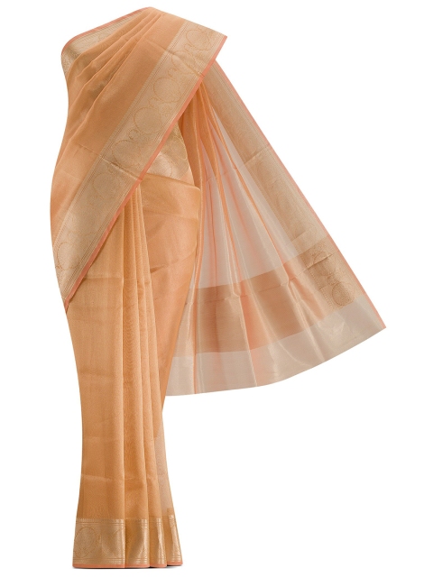 

Nalli Next Orange & Gold-Toned Woven Design Zari Tissue Saree