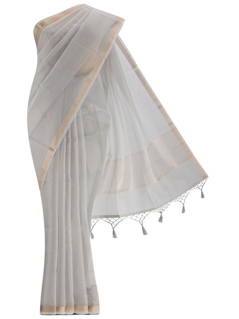 

Nalli Next Grey & Gold-Toned Checked Zari Organza Saree