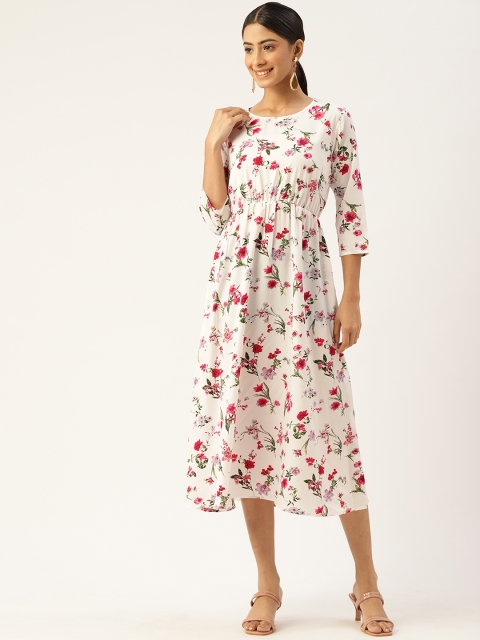 

Kushi Flyer White & Pink Floral Crepe Pinafore Midi Dress