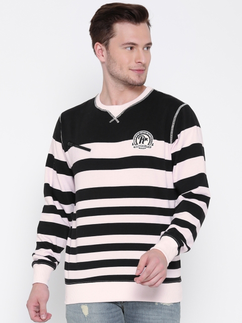 

Roadster Men Black & Pink Striped Sweatshirt