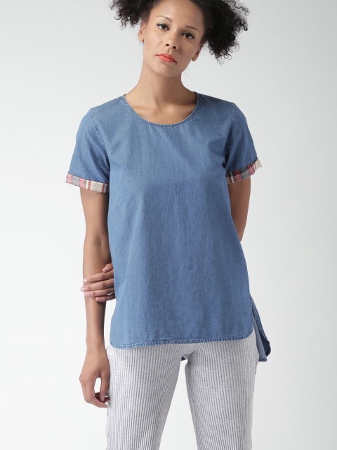 

LOVE GEN Women Denim Blue Solid Top