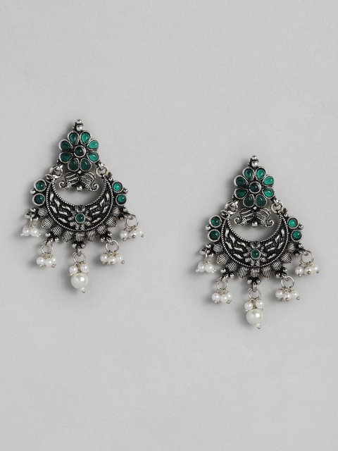 

Onaifa Silver-Toned & Green Circular Chandbalis Earrings