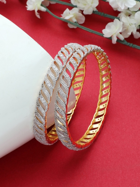 

ANIKAS CREATION Set Of 2 Gold-Plated White AD Stone Studded Bangles