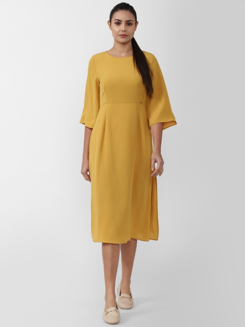 

Van Heusen Woman Yellow Round Neck Bell Sleeves Midi Dress