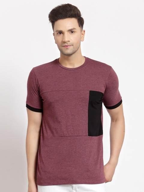 

Kalt Men Maroon & Black Colourblocked Regular Fit T-shirt