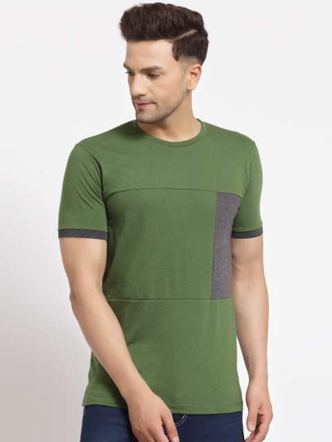 

Kalt Men Green & Grey Colourblocked T-shirt