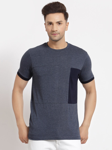 

Kalt Men Blue & Navy Blue Solid Regular Fit T-shirt