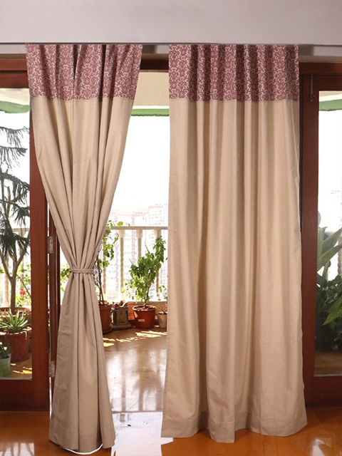 

ZEBA Beige & Maroon Ethnic Motifs Cotton Door Curtain
