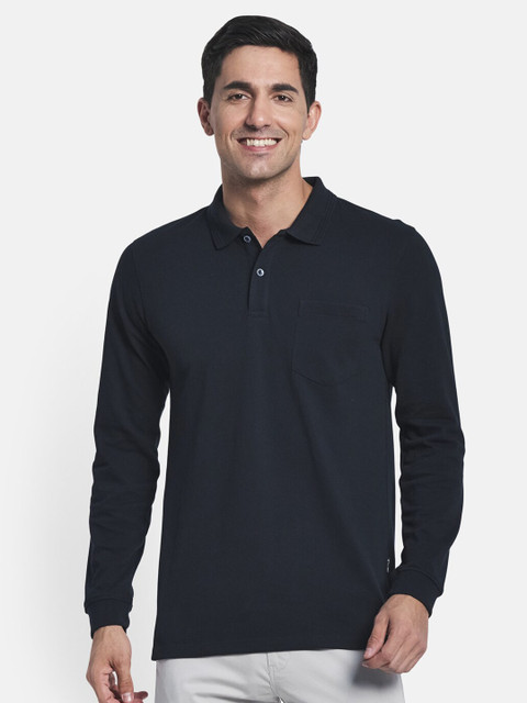 

METTLE Men Navy Blue Polo Collar T-shirt