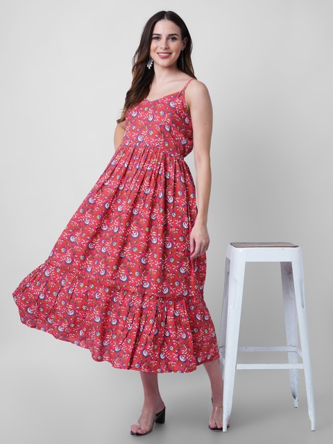 

Mollar Women Red Floral Printed Midi Fit & Flare Dress