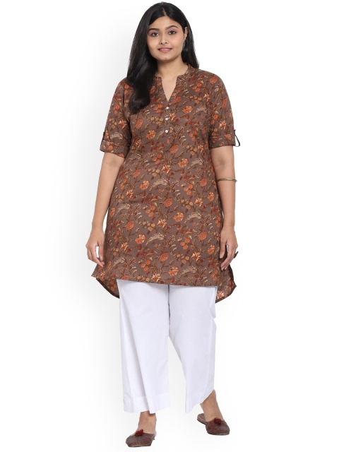

Bewakoof Plus Women Brown Floral Printed Kurta
