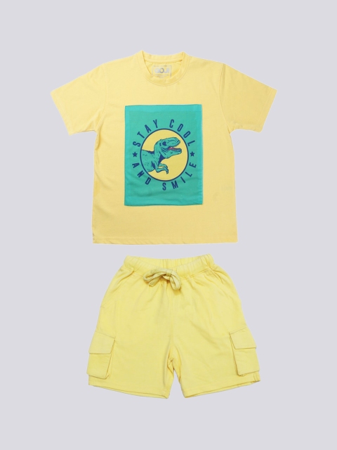 

GOJI Kids Yellow & Green Graphic Printed Cotton Nightsuit