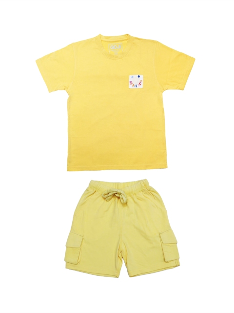 

GOJI Unisex Kids Yellow Solid Night suit