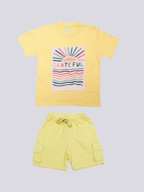 

GOJI Kids Yellow & Red Typography Printed Cotton Nightsuit