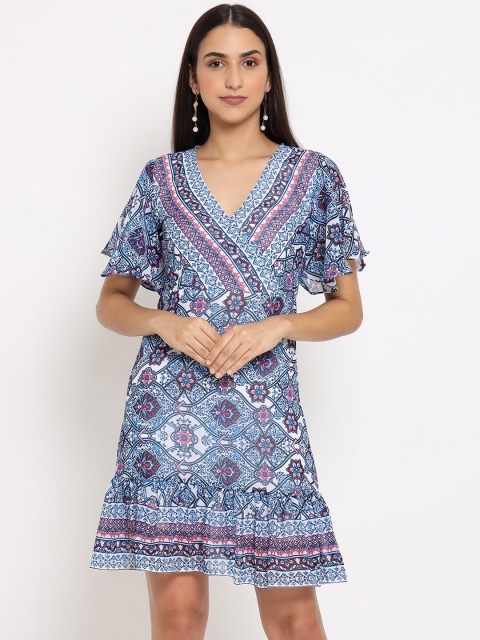 

MARC LOUIS Blue Floral Georgette Dress