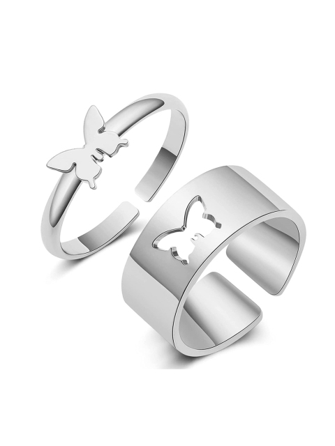 

Sarvda Silver-Toned Butterfly Double Ring