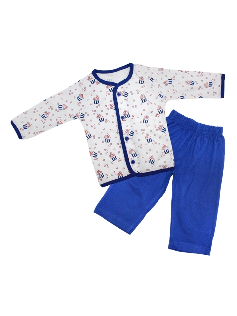 

Born Babies Unisex Kids Blue & White Printed Top with Pyjamas