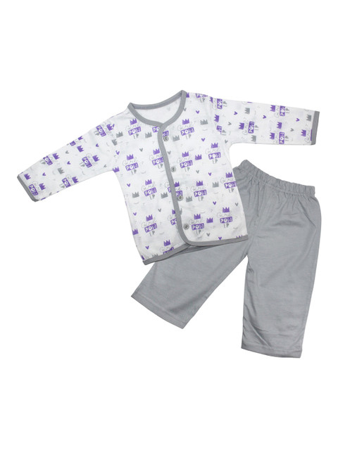 

Born Babies Unisex Kids Grey & White Printed T-shirt with Pyjamas