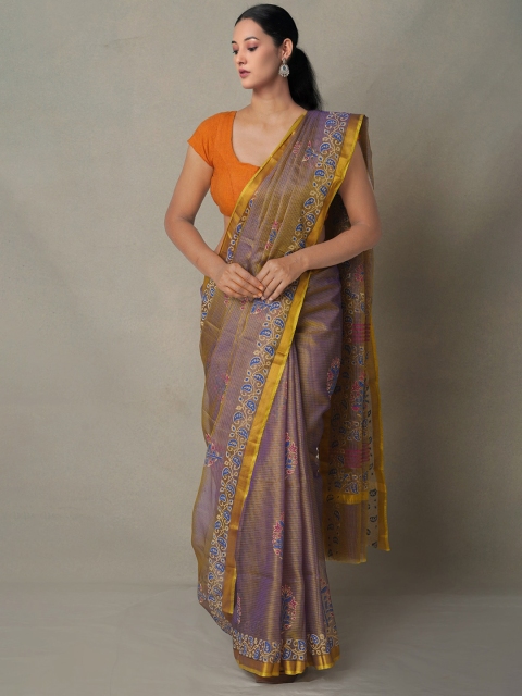

Unnati Silks Navy Blue & Gold-Toned Ethnic Motifs Zari Pure Silk Kota Saree