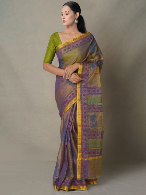 

Unnati Silks Navy Blue & Red Floral Zari Pure Silk Kota Saree