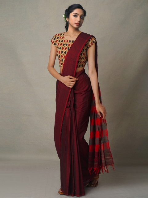 

Unnati Silks Maroon & Grey Pure Cotton Narayan Peth Saree