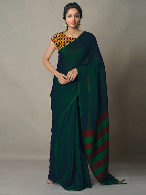 

Unnati Silks Green & Maroon Pure Cotton Narayan Peth Saree