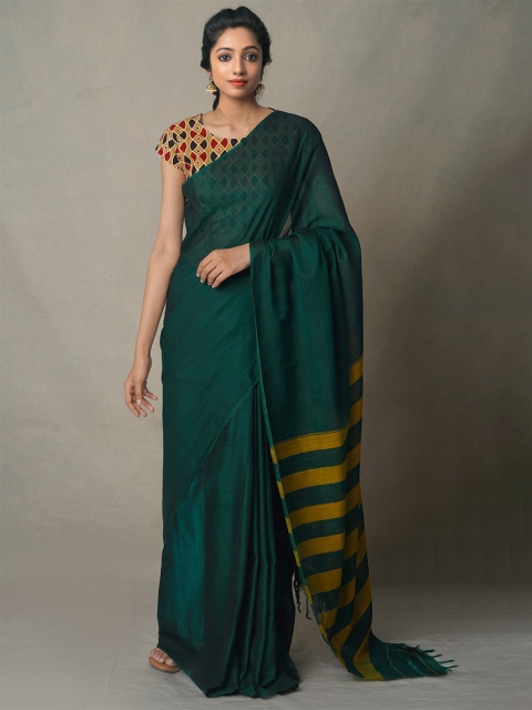 

Unnati Silks Green & Gold-Toned Pure Cotton Narayan Peth Handloom Saree