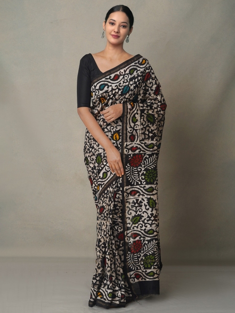 

Unnati Silks Black & White Batik Pure Cotton Kota Saree