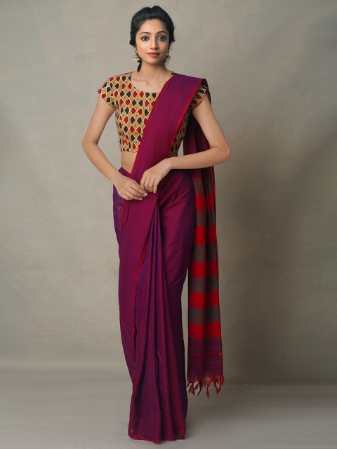 

Unnati Silks Purple & Red Woven Design Pure Cotton Narayan Peth Saree