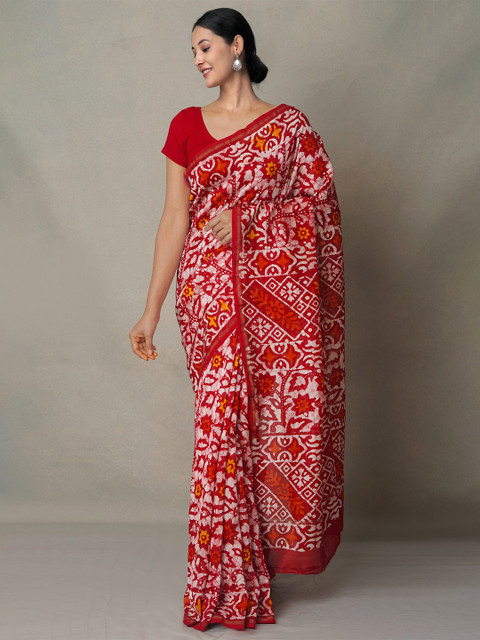 

Unnati Silks Red & White Batik Pure Cotton Kota Saree