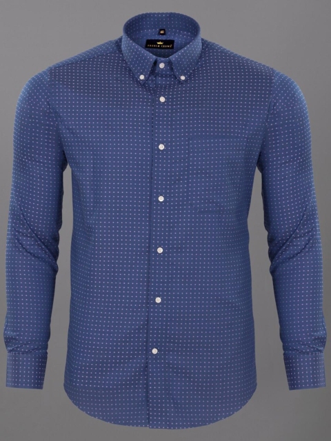 

FRENCH CROWN Men Blue Polka Dot Printed Standard Printed Formal Shirt