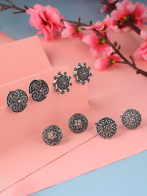 

kashwini Pack Of 4 Silver-Toned Contemporary Studs Earrings