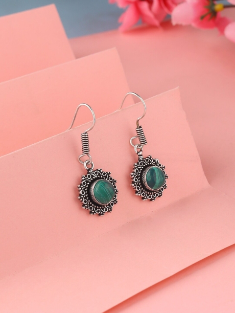 

kashwini Green Silver-Plated Stone-Studded Drop Earrings