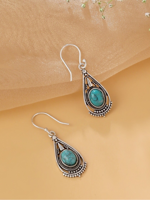 

kashwini Women Turquoise Blue Silver-Plated Stone-Studded Drop Earrings