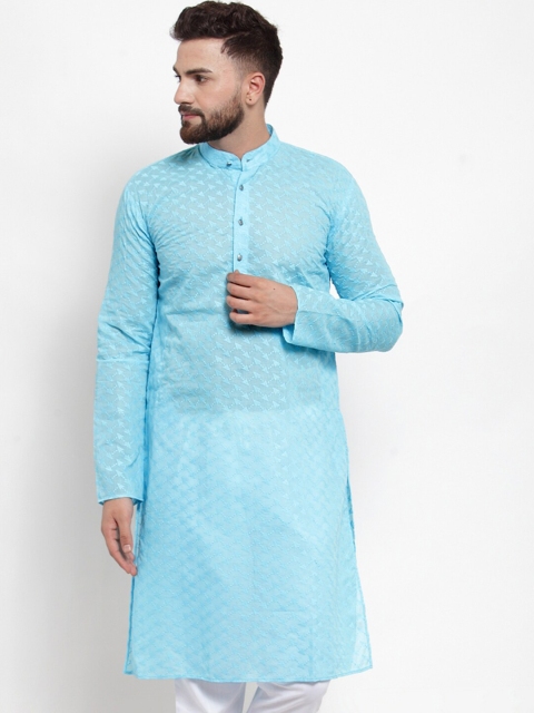 

Jompers Men Turquoise Blue Thread Work Kurta