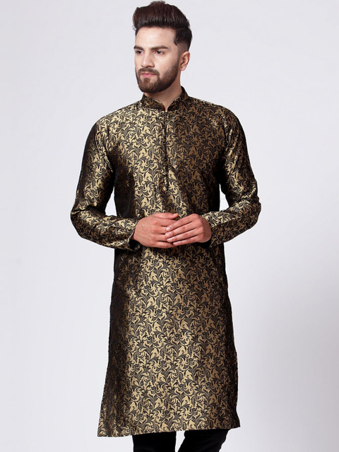 

Jompers Men Gold-Toned Jacquard Kurta