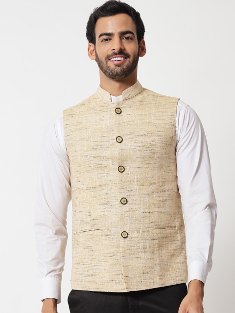 

Vastraa Fusion Men Light Brown Woven Design Nehru Jackets