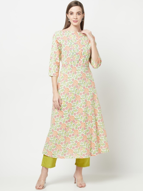 

ERISHA Women Cream-Coloured Floral Yoke Design Kurti with Trousers & With Dupatta