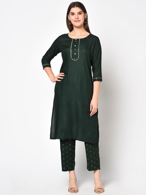 

ERISHA Women Green Yoke Design Kurta with Palazzos & With Dupatta