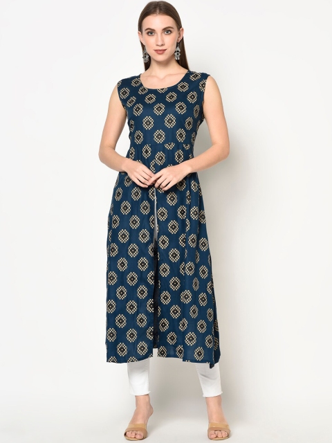 

ERISHA Women Blue Ethnic Motifs Printed Front Slit Kurta