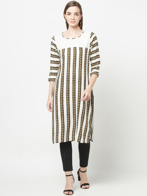 

ERISHA Women White Printed Thread Work Kurta