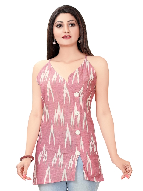 

Ayukti Pink & White Ikkat Printed Cotton Tunic