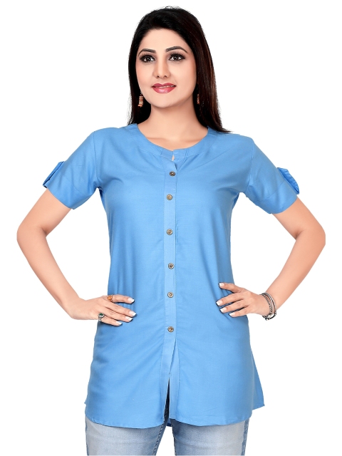

Ayukti Blue Mandarin Collar Sheer Tunic