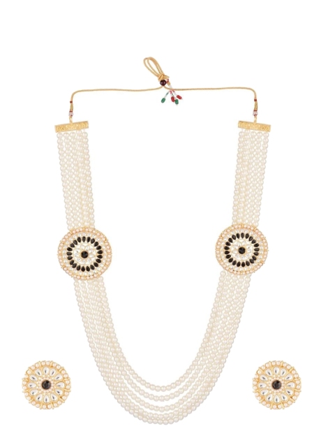 

Efulgenz White Beaded Layered Long Jewellery Set