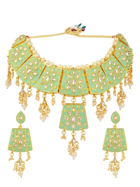 

Efulgenz Women Gold-Plated Lime Green Colored Stone Studded Bridal Jewelry Set