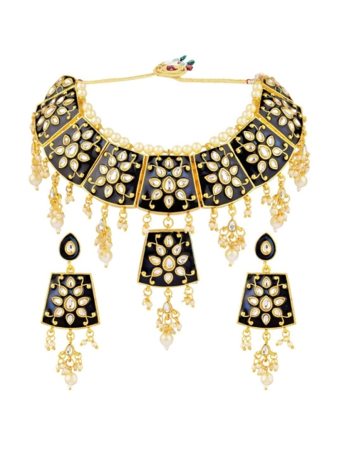 

Efulgenz Gold-Plated & Black Kundan-Studded Jewellery Set