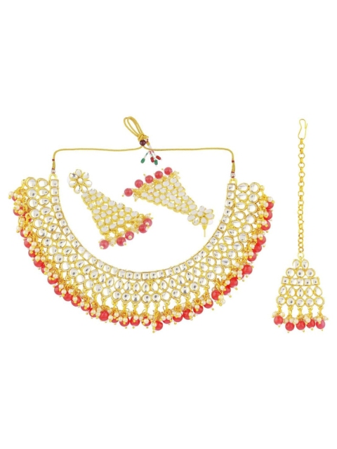 

Efulgenz Women Gold Plated & Maroon Studded Jewellery Set