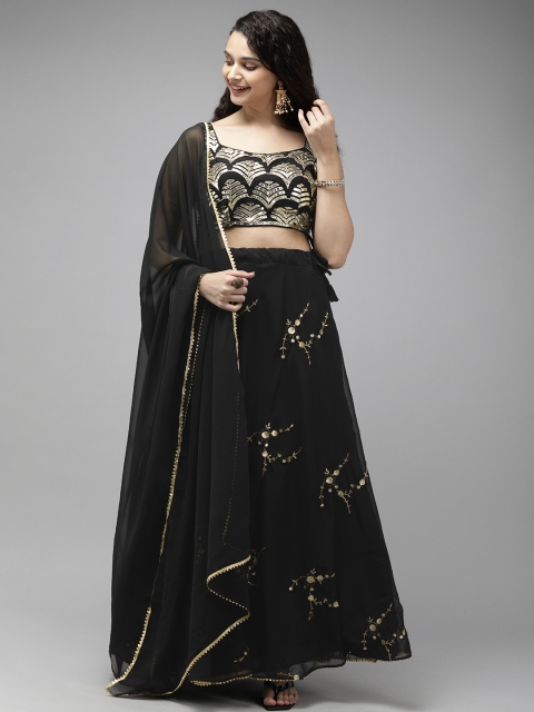 

DIVASTRI Black Embellished Semi-Stitched Lehenga & Unstitched Blouse With Dupatta
