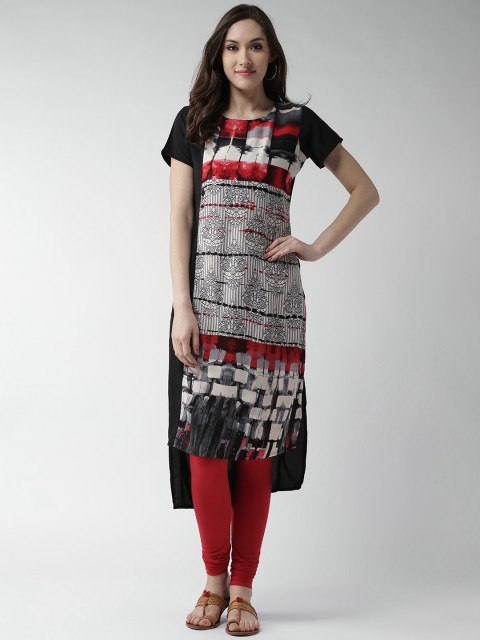 

GERUA Women Black Printed Straight Kurta