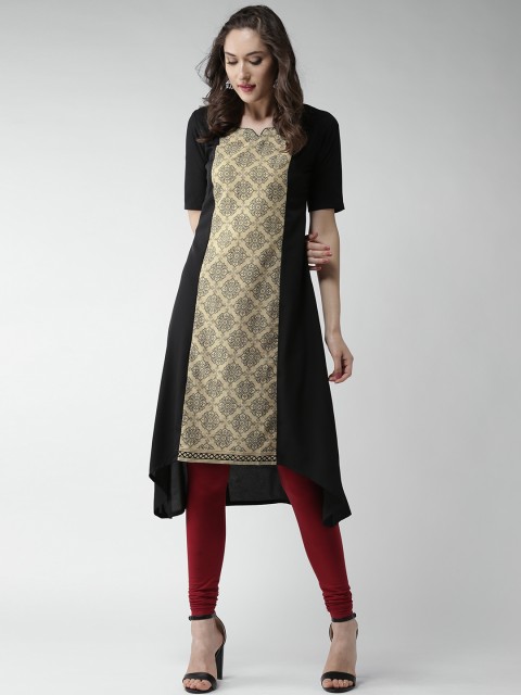 

GERUA Women Black & Beige Printed A-Line Kurta